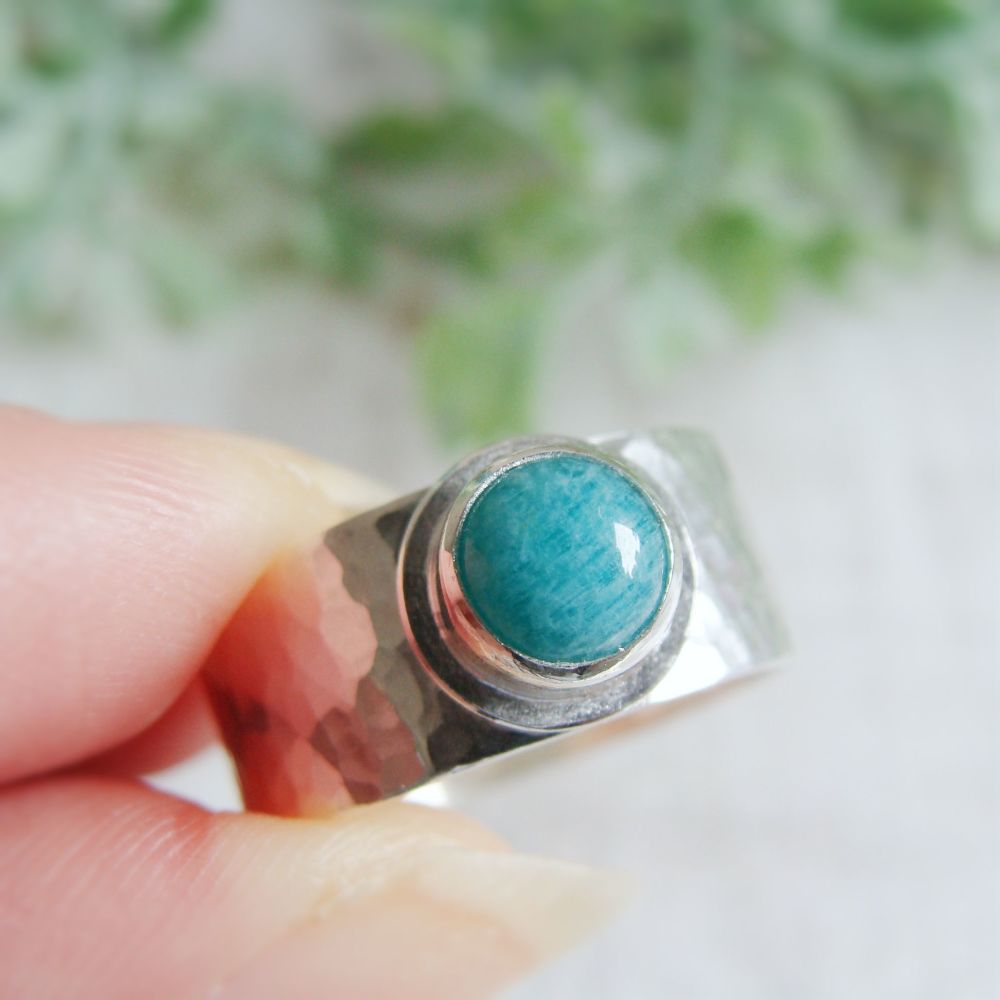 Sterling Silver Norwegian Amazonite Wide Band Ring