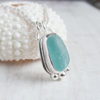 Unique Seaham Sea Glass Pebble Pendant Necklace in Sterling Silver No.1