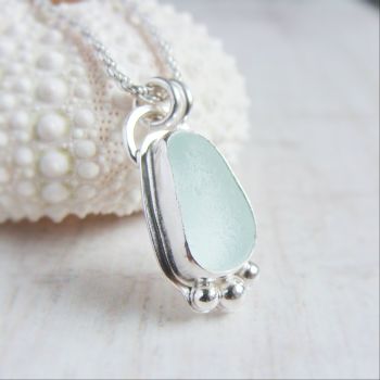 Unique Seaham Sea Glass Pebble Pendant Necklace in Sterling Silver No.2