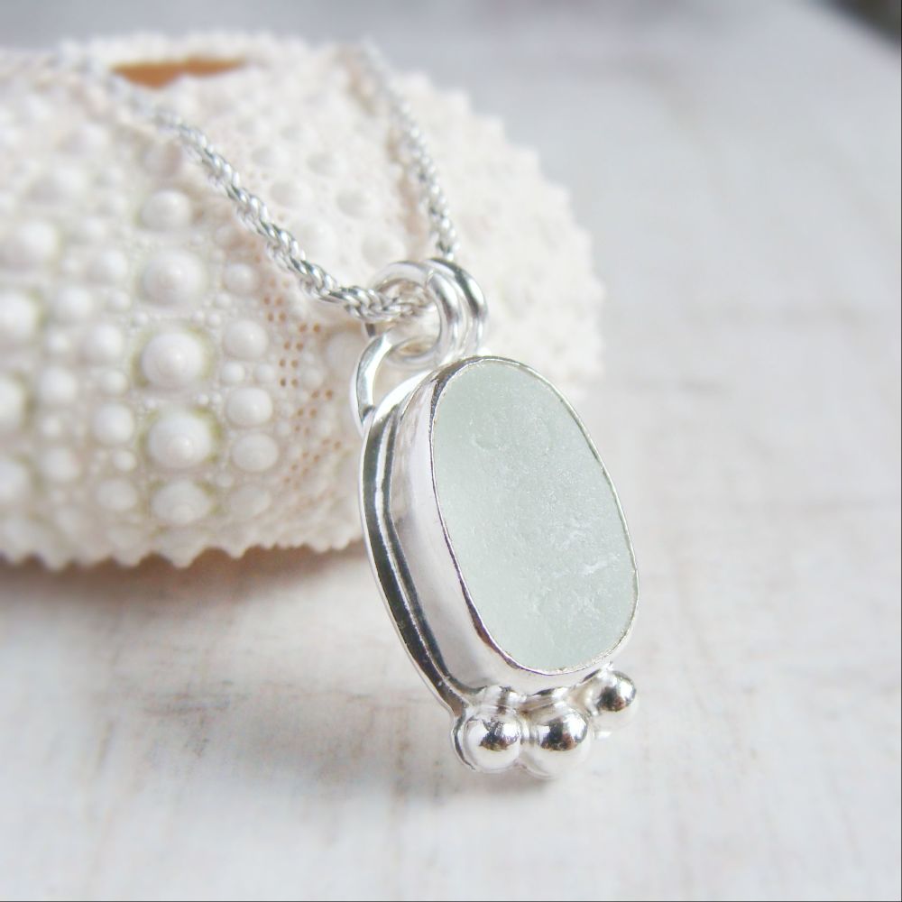 Unique Seaham Sea Glass Pebble Pendant Necklace in Sterling Silver No.3