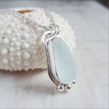 Unique Seaham Sea Glass Pebble Pendant Necklace in Sterling Silver No.4
