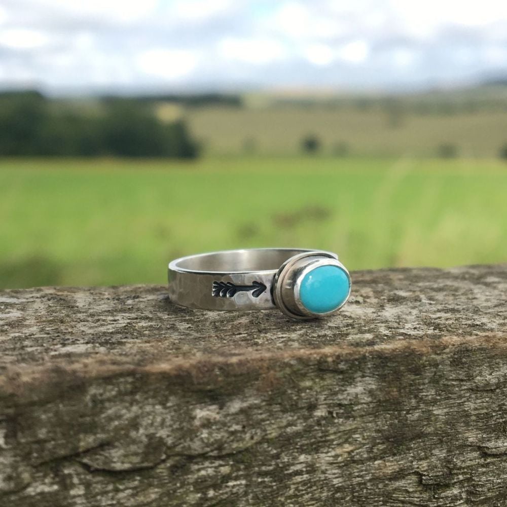 For Alana - Sterling Silver Arrow Stamped Ring With Turquoise
