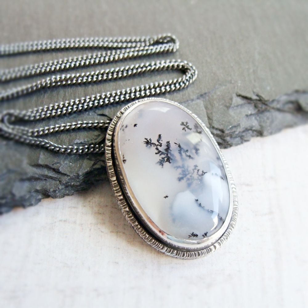 Sterling Silver Oval Dendritic Agate Pendant Necklace No.2 from the SSxGD c