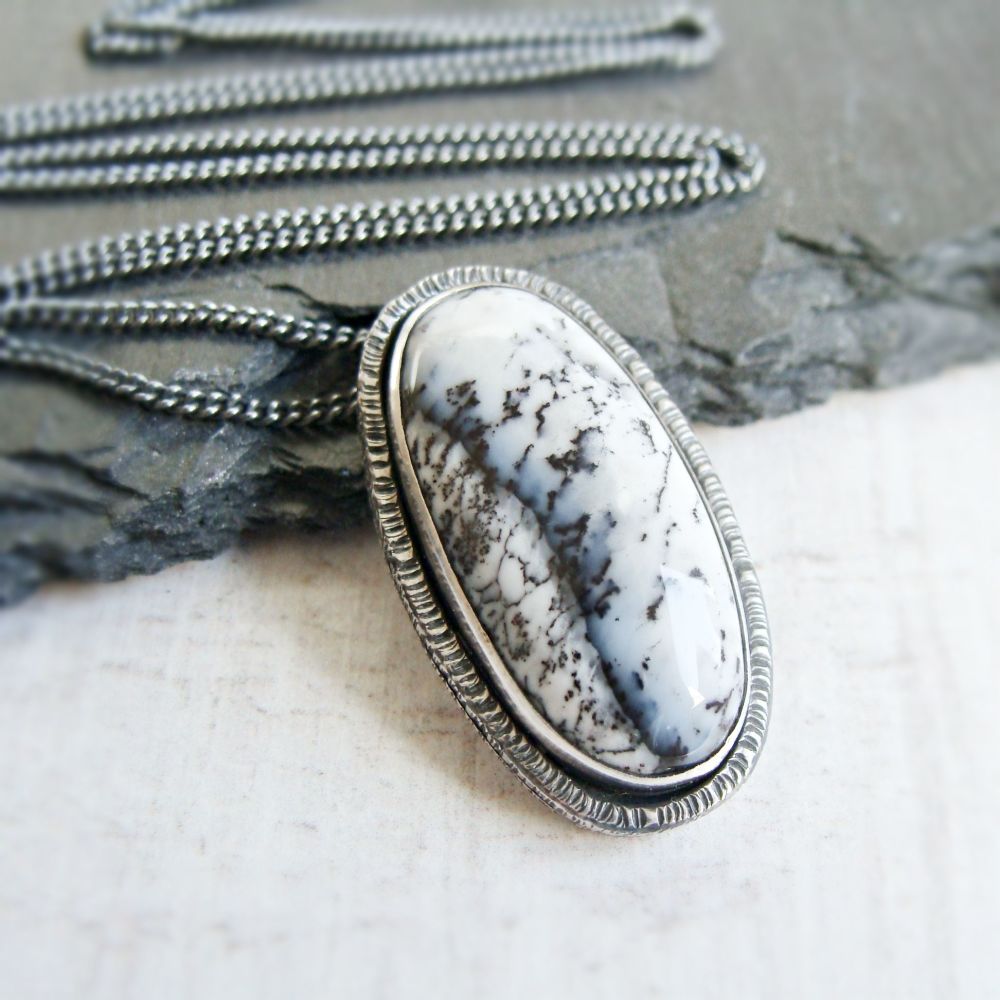 Sterling Silver Oval Dendritic Agate Pendant Necklace No.3 from the SSxGD c