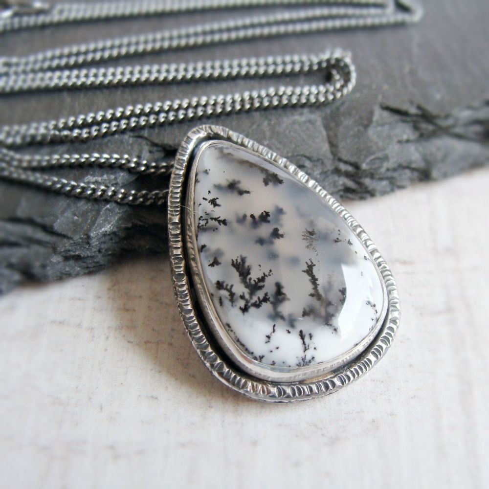 Sterling Silver Teardrop Dendritic Agate Pendant Necklace No.4 from the SSx