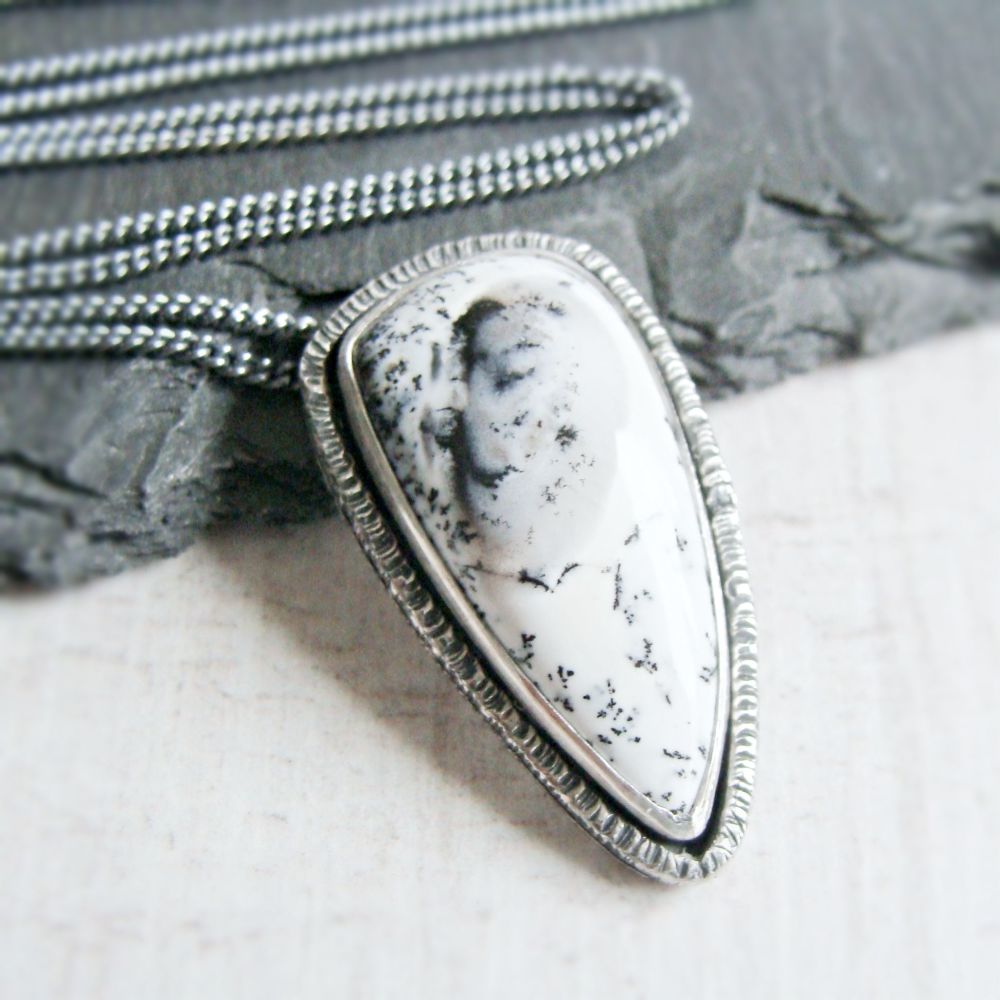 Sterling Silver Teardrop Dendritic Agate Pendant Necklace No.5 from the SSx