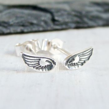 Sterling Silver Tiny Stamped Wing Stud Earrings
