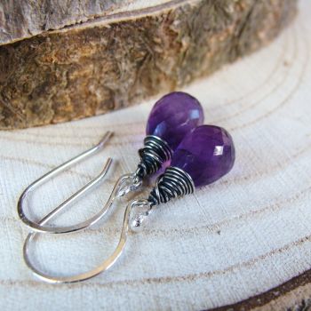 Custom Order for Ruth - Wire Wrapped Sterling Silver Faceted Amethyst Teardrop Earrings