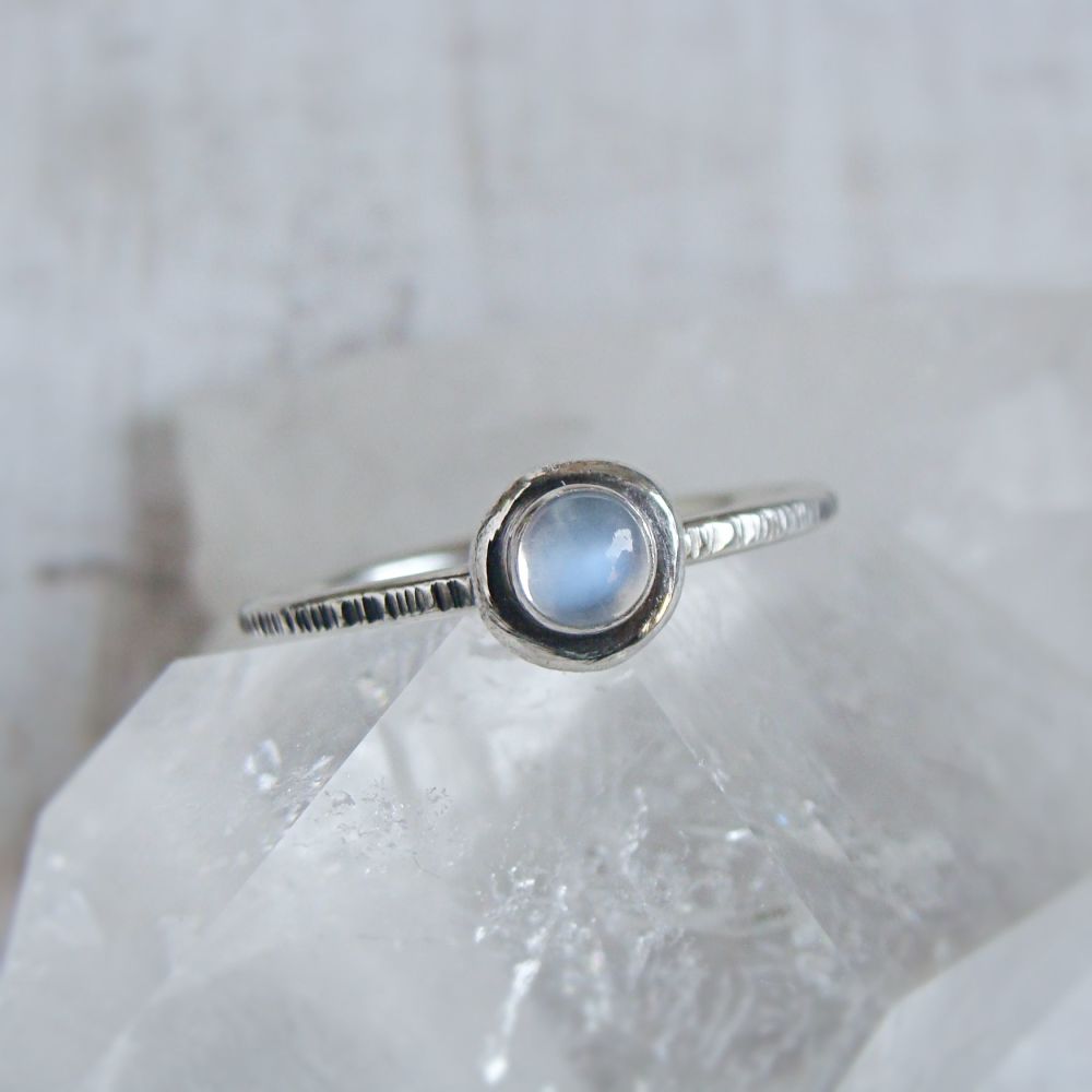 Recycled Sterling Silver Blue Moonstone Pebble Stacking Ring No.3 (size Q)