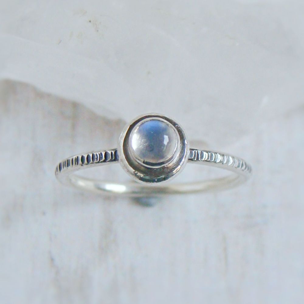 Recycled Sterling Silver Blue Moonstone Pebble Stacking Ring No.1 (size K)