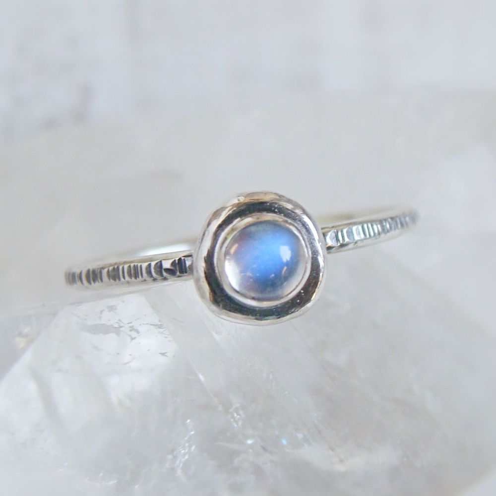 Recycled Sterling Silver Blue Moonstone Pebble Stacking Ring No.2 (size M 1