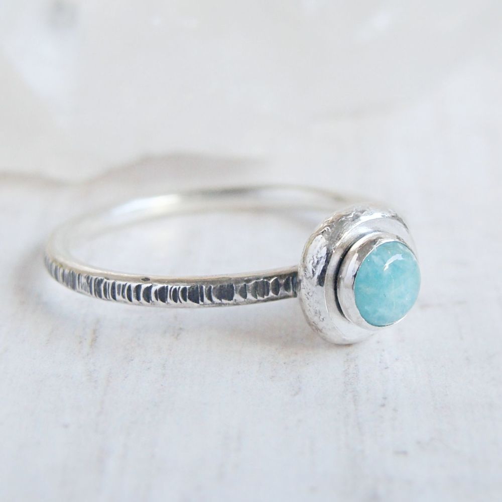 Recycled Sterling Silver Amazonite Pebble Stacking Ring No.1 (size K)
