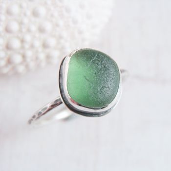Sterling Silver Green Seaham Sea Glass Stacking Ring No.1 (Size T)
