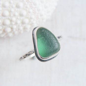 Sterling Silver Green Seaham Sea Glass Stacking Ring No.2 (Size L)