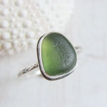Sterling Silver Green Seaham Sea Glass Stacking Ring No.4 (Size P)