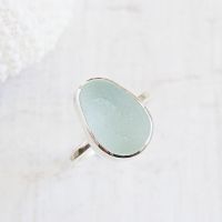 Sterling Silver Pale Aqua Blue Seaham Sea Glass Stacking Ring No.2 (Size O)