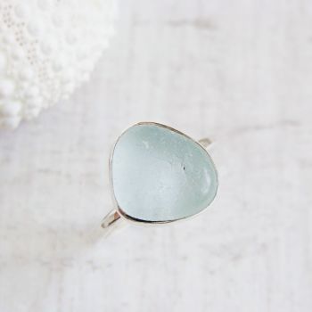 Sterling Silver Pale Aqua Blue Seaham Sea Glass Stacking Ring No.3 (Size K)