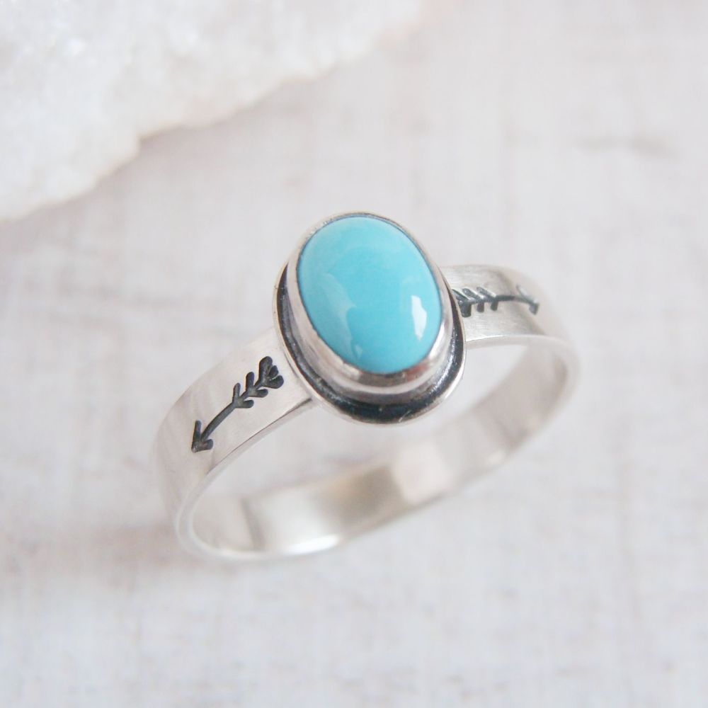 Sterling Silver Turquoise & Stamped Arrow Stacking Ring