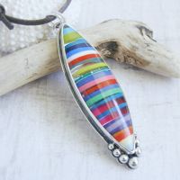 Cornish Surfite & Recycled Sterling Silver Large Surfboard Shaped Pendant Necklace