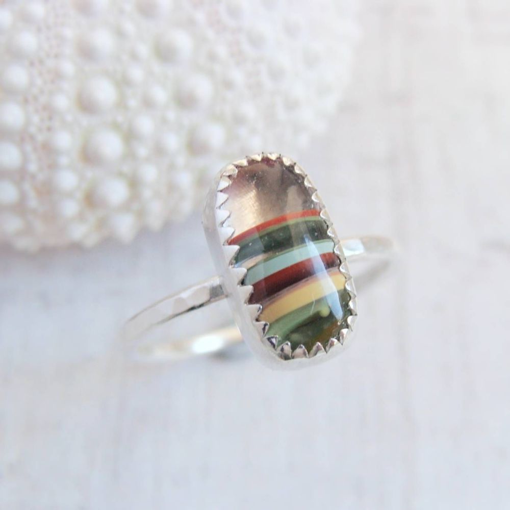 Californian Multicoloured Surfite & Recycled Sterling Silver Stacking Ring 