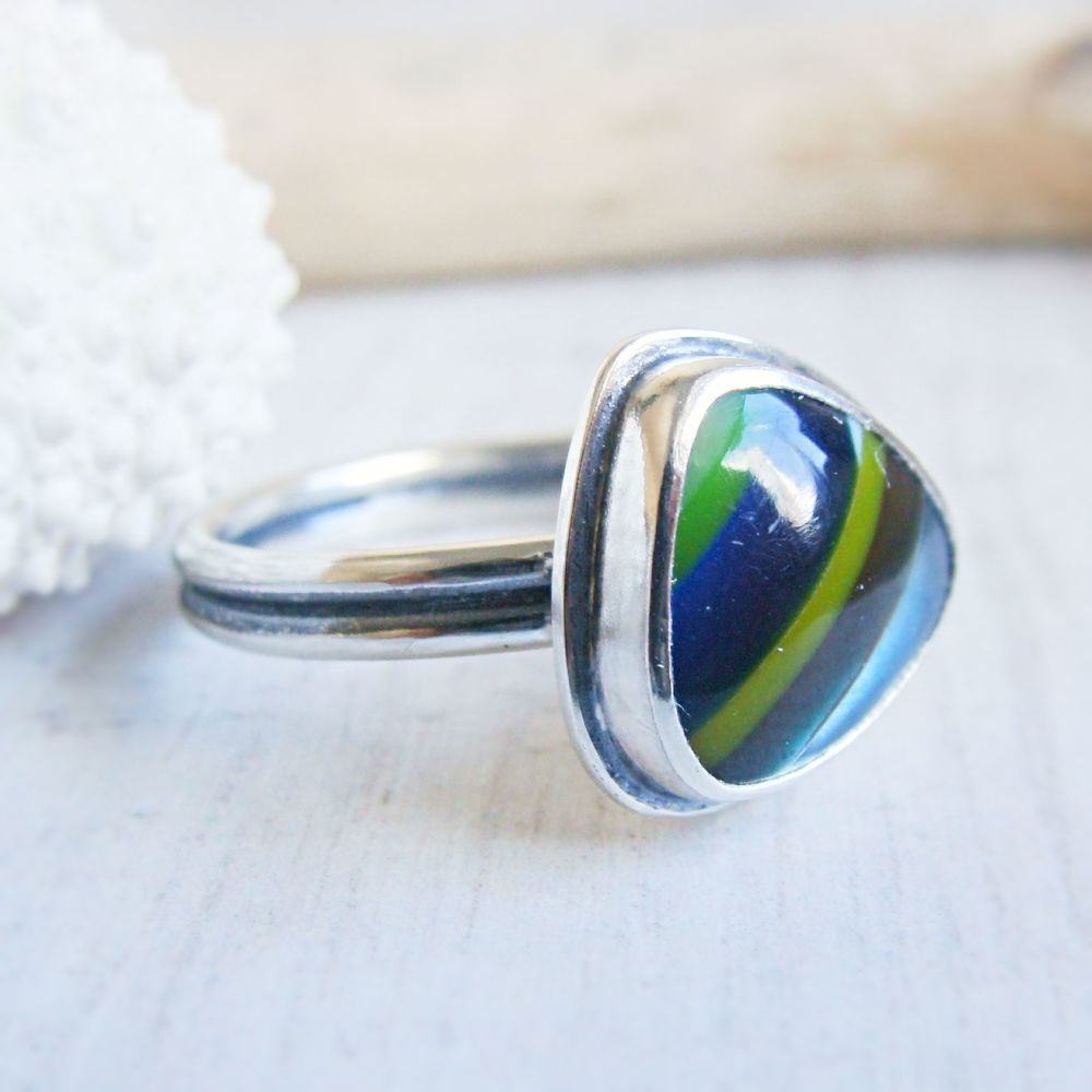 Recycled Sterling Silver Double Band Surfite Pebble Ring No.1 Size Q