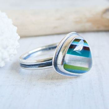 Recycled Sterling Silver Double Band Surfite Pebble Ring No.2 Size O