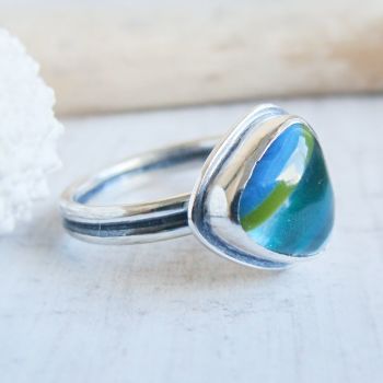 Recycled Sterling Silver Double Band Surfite Pebble Ring No.3 Size M