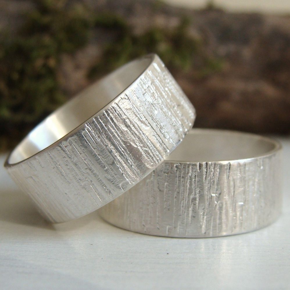 For Margaret - Sterling Silver Woodland Bark Texture Ring