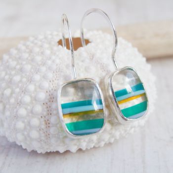 Green & Blue Surfite Window Earrings in Recycled Sterling Silver