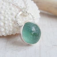 Sea Green Seaham Sea Glass Pebble Pendant Necklace in Sterling Silver