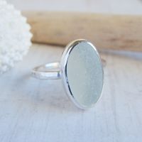 Sterling Silver Pale Clear Seaham Sea Glass Stacking Ring No.6 (Size N)
