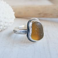Green Amber Seaham Sea Glass Sterling Silver Ring No.2