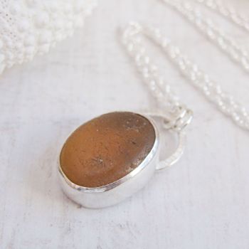 Amber Seaham Sea Glass Pebble Pendant Necklace in Sterling Silver No.1