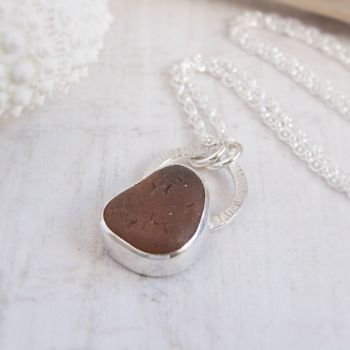 Warm Brown Seaham Sea Glass Pebble Pendant Necklace in Sterling Silver No.2