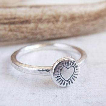 Sterling Silver Stamped Heart Pebble Stacking Ring