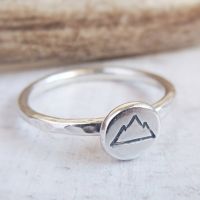 Sterling Silver Stamped Mountain Pebble Stacking Ring
