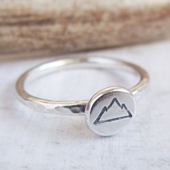 Sterling Silver Stamped Mountain Pebble Stacking Ring