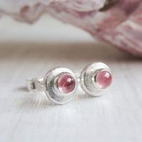 Recycled Sterling Silver Pink Tourmaline Pebble Stud Earrings
