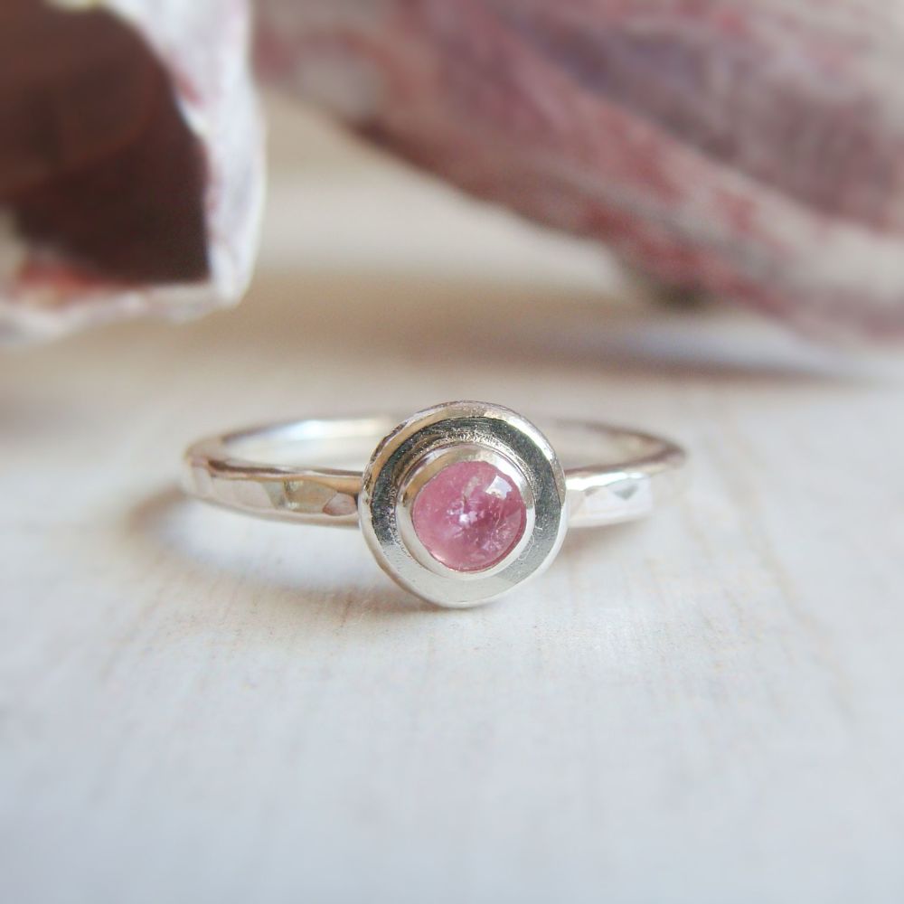 Recycled Sterling Silver Pink Tourmaline Pebble Stacking Ring