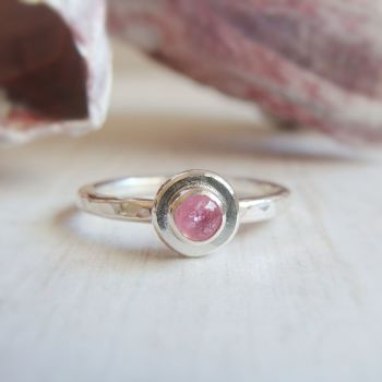 Recycled Sterling Silver Pink Tourmaline Pebble Stacking Ring