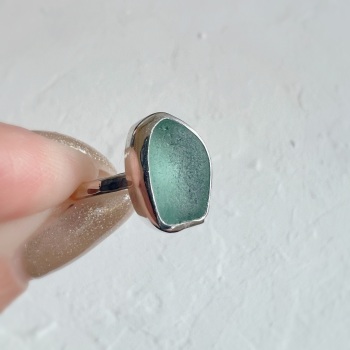 Custom Order for Zoe - Sterling Silver Aqua Blue Seaham Sea Glass Stacking Ring