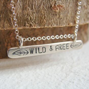 Sterling Silver WILD & FREE Stamped Bar Necklace