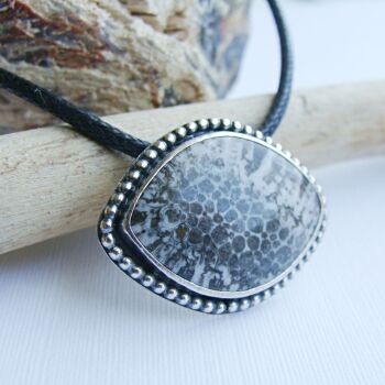 Moroccan Fossilised Coral Eye Pendant Necklace