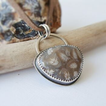 Tisbury Coral Sterling Silver Pendant Necklace on Brown Suede
