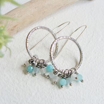 Woodland Sterling Silver Circle Dangle Earrings with Mixed Blue Gemstones