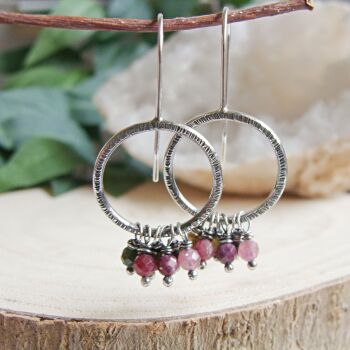 Woodland Sterling Silver Circle Dangle Earrings with Mixed Berry Gemstones
