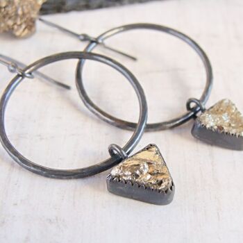 Oxidised Sterling Silver & Pyrite (Fool's Gold) Triangle Earrings