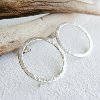 Large Hammered Sterling Silver Circle Stud Earrings