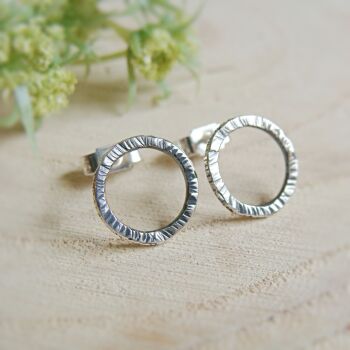 Tiny Woodland Sterling Silver Circle Studs