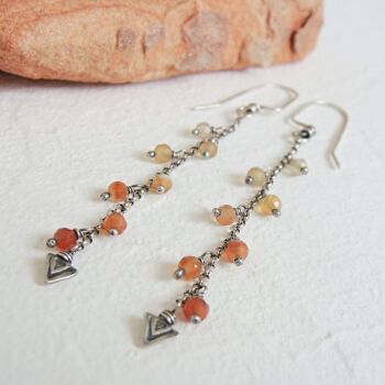 Sterling Silver Stamped Arrow Head Charm Earrings with Orange Botswanan Agate Beads